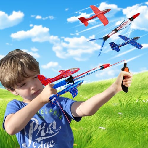 IOUGDSEC Katapult Rakete Glider Spielzeug, 2 Pack Foam Soaring Plane, Katapult Flugzeug Spielzeug mit Rakete, Outdoor Flying Toy Fun Geburtstagsgeschenk für 4-12 Jahre alte Kinder Jungen Mädchen von IOUGDSEC