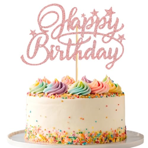 Happy Birthday Tortenaufsatz, glitzernde Happy Birthday-Kuchendekoration, handgefertigtes Jubiläumsparty-Kuchenzubehör (Roségold) von IPAIDUI