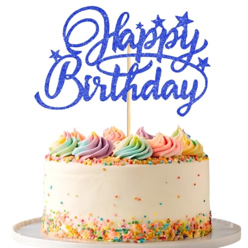 Happy Birthday Tortenaufsatz, glitzernde Happy Birthday-Kuchendekoration, handgefertigtes Jubiläumsparty-Kuchenzubehör (blau) von IPAIDUI