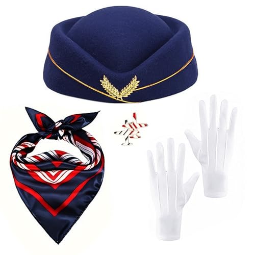 IPENNY 4 Stücke Frauen Flugbegleiterin Kostüm Set Stewardess Kostüm Set mit Flugbegleitermütze Schal Handschuhe Flugzeugbrosche für Damen Halloween Cosplay Karneval Kostüm Zubehör IPENNY 4 Stücke Frauen Flugbegleiterin Kostüm Set Stewardess Kostüm Set mit Flugbegleitermütze Schal Handschuhe Flugzeugbrosche für Damen Halloween Cosplay Karneval Kostüm Zubehör von IPENNY
