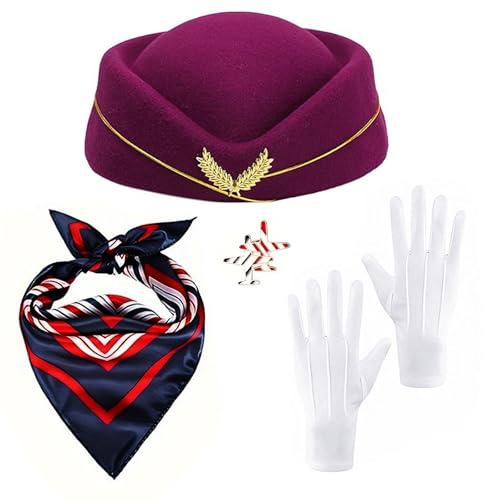 IPENNY 4 Stücke Frauen Flugbegleiterin Kostüm Set Stewardess Kostüm Set mit Flugbegleitermütze Schal Handschuhe Flugzeugbrosche für Damen Halloween Cosplay Karneval Kostüm Zubehör IPENNY 4 Stücke Frauen Flugbegleiterin Kostüm Set Stewardess Kostüm Set mit Flugbegleitermütze Schal Handschuhe Flugzeugbrosche für Damen Halloween Cosplay Karneval Kostüm Zubehör von IPENNY