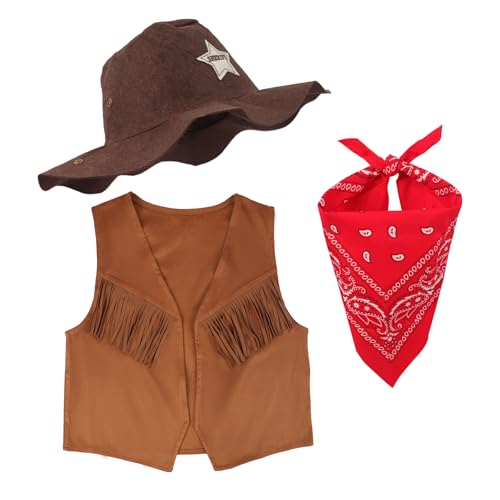 IPENNY Cowboy-Kostüm-Set für Kinder, Weste, Hut und Bandana, Kostüm für Halloween, Cosplay, Karneval und Geburtstagsfeiern IPENNY Cowboy-Kostüm-Set für Kinder, Weste, Hut und Bandana, Kostüm für Halloween, Cosplay, Karneval und Geburtstagsfeiern von IPENNY