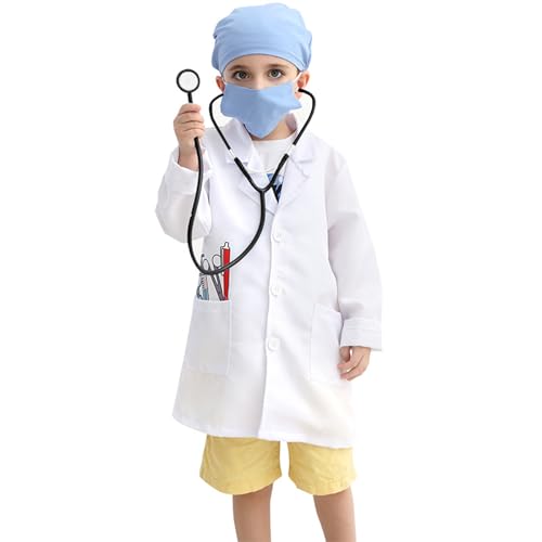IPENNY Halloween Kostüme für Kinder Unisex Arzt Kostüm mit knöpfen Weiß Arztkittel Langarm Laborkittel mit Stethoskop Jungen Mädchen Doktor Spielzeug Kit Rollenspiel Fasching Cosplay IPENNY Halloween Kostüme für Kinder Unisex Arzt Kostüm mit knöpfen Weiß Arztkittel Langarm Laborkittel mit Stethoskop Jungen Mädchen Doktor Spielzeug Kit Rollenspiel Fasching Cosplay von IPENNY