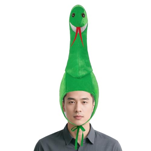 IPENNY Halloween Schlange Kostüm Hut, Realistischer Plüsch Tierkopf Neuheit Kappe Niedlich Lustige Cartoon Tier Python Cosplay Kostüm Hut (Grün) von IPENNY