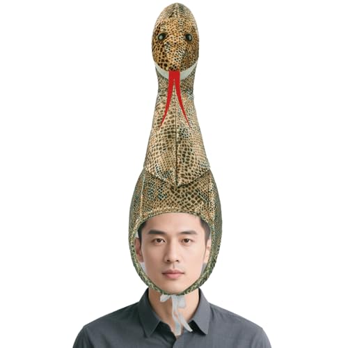 IPENNY Halloween Schlange Kostüm Hut, Realistischer Plüsch Tierkopf Neuheit Kappe Niedlich Lustige Cartoon Tier Python Cosplay Kostüm Hut (Python) von IPENNY