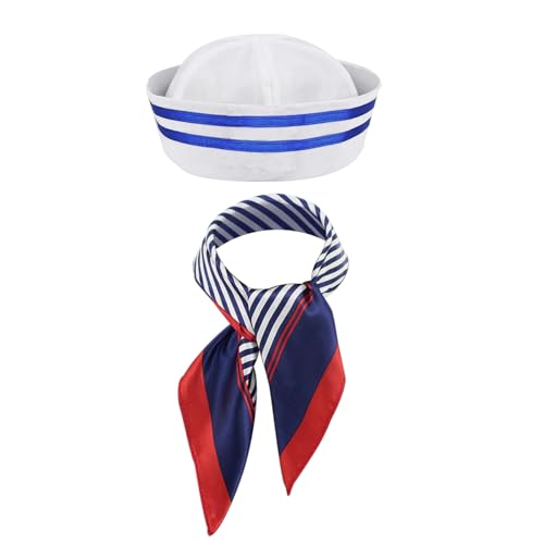 IPENNY Matrosen Kostüm Streifen Matrosenmütze und Schal Set für Männer Frauen Kinder Marine Kostüm Unisex Matrosenhut Abgerundete Mütze mit Gerollter Krempe Navy Dress Up Party Zubehör IPENNY Matrosen Kostüm Streifen Matrosenmütze und Schal Set für Männer Frauen Kinder Marine Kostüm Unisex Matrosenhut Abgerundete Mütze mit Gerollter Krempe Navy Dress Up Party Zubehör von IPENNY