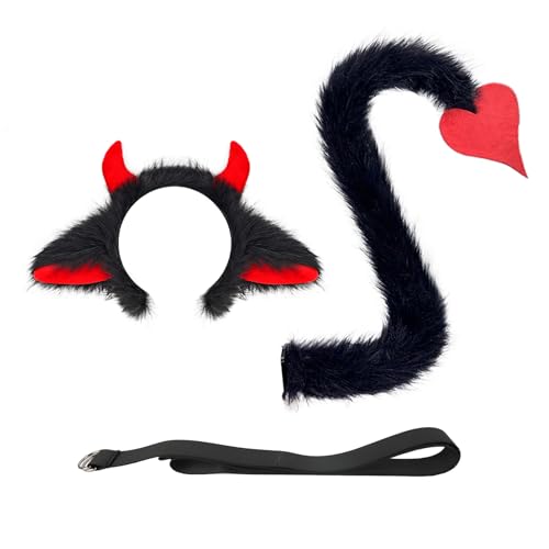 IPENNY Plüsch Horn Stirnband Teufelsohren Teufel Ohren Haarband für Erwachsen Dämonen Haarreifen Fasching Karneval Halloween Party Kostüm Haarschmuck Stirnband Headwear Hörner Kopfschmuck von IPENNY