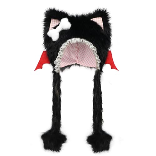 IPENNY Teufelsohren Teufel Ohren Haarband für Frauen und Mädchen Niedliche Katzenohren-ohrenkappe Warme Mütze Plüsch-Wintermütze Cartoon-Katzenmütze Fasching Karneval Halloween Party Kostüm von IPENNY