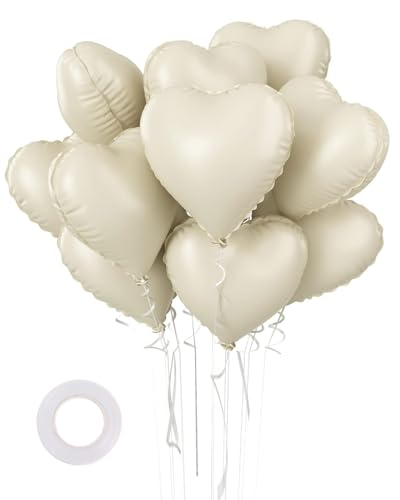 IPNSDON 20 cremefarbene Herzballons, 45,7 cm, cremeweißer Herzballon, großer sandweißer Helium-Folien-Herz-Ballon für Mädchen, Geburtstag, Babyparty, Hochzeit, Verlobung, Jahrestag von IPNSDON