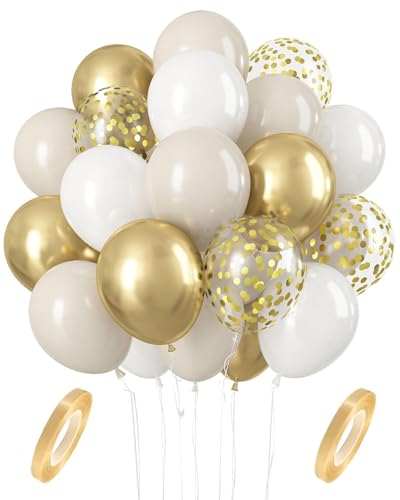IPNSDON 60 Stück Gold und Weiß Luftballons Set, 30,5 cm weiß-metallisch goldene Luftballons mit goldenem Konfetti-Ballon für Geburtstag, Hochzeit, Jahrestag, Babyparty, Verlobung, Abschlussfeier von IPNSDON