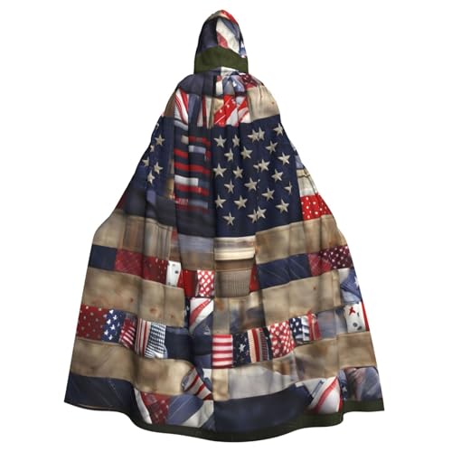 IPPONGET Amerikanische Flagge, Patchwork-Druck, Unisex, volle Länge, mit Kapuze, gruseliges Halloween-Kostüm, Zubehör, mittelalterliche Hexe, Vampir von IPPONGET