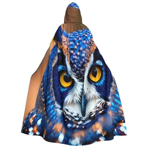 IPPONGET Blaue Eule 1 Druck Unisex Kapuzenumhang Umhang für Erwachsene für Halloween Cosplay Renaissance Messen Kapuze von IPPONGET
