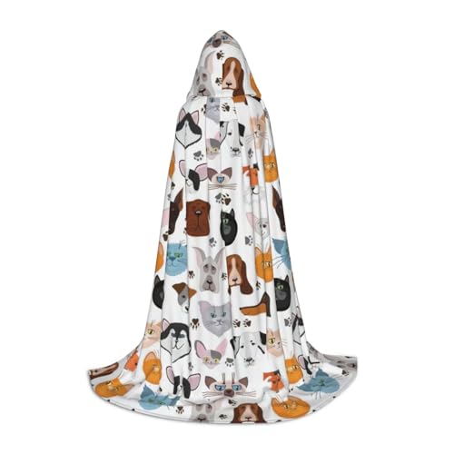 IPPONGET Cartoon-Katzen- und Hunde-Druck, Kapuzenumhang, Karneval, Mottoparty, Dekoration, Vampir, Rollenspiel, Gothic, Cosplay von IPPONGET