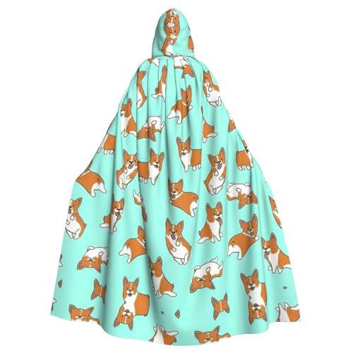 IPPONGET Corgi Süßer Hundeaufdruck, Unisex, volle Länge, mit Kapuze, gruseliges Halloween-Kostüm, Zubehör, mittelalterliche Hexe, Vampir von IPPONGET