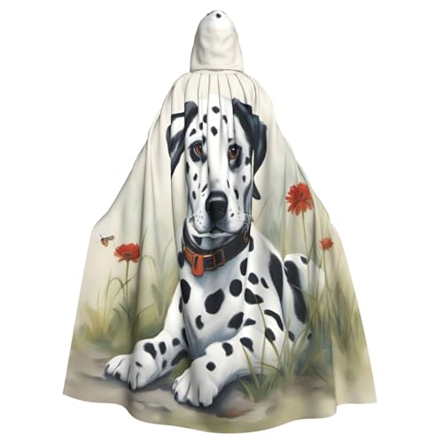 IPPONGET Dalmatiner-Druck, Unisex, volle Länge, mit Kapuze, gruseliges Halloween-Kostüm, Zubehör, Mittelalter-Hexe, Vampir von IPPONGET