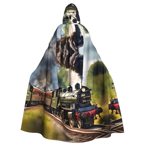 IPPONGET Dampf-kleiner Zug-Aufdruck, Karnevals-Umhang mit Kapuze, für Damen und Herren, für Cosplay und Mottopartys von IPPONGET