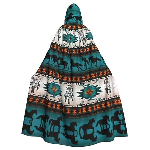 IPPONGET Horse-Print, Unisex, volle Länge, mit Kapuze, gruseliges Halloween-Kostüm, Zubehör, mittelalterliche Hexe, Vampir von IPPONGET