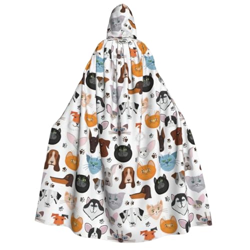 IPPONGET Kapuzenumhang mit Cartoon-Katzen- und Hunde-Aufdruck, für Cosplay, Maskerade, Bühnenauftritte, Veranstaltungen, Fiesta-Umhang von IPPONGET