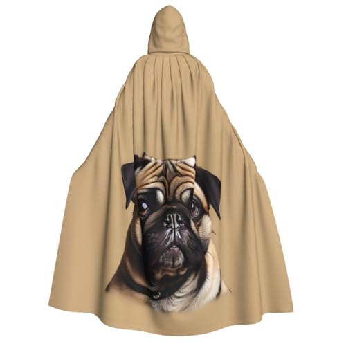 IPPONGET Kapuzenumhang mit Mops-Aufdruck, Unisex, für Erwachsene, für Halloween, Cosplay, Renaissance-Messen von IPPONGET