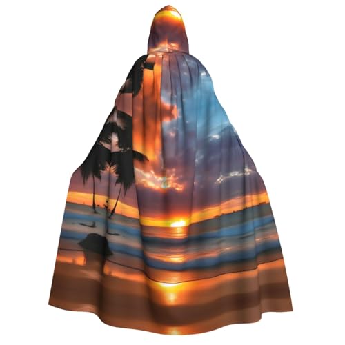 IPPONGET Kapuzenumhang mit Sonnenuntergang und Strandaufdruck, Unisex, für Erwachsene, für Halloween, Cosplay, Renaissance-Messen von IPPONGET