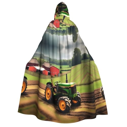 IPPONGET Kapuzenumhang mit Traktor-Farm-Muster, Unisex, für Erwachsene, für Halloween, Cosplay, Renaissance-Messen von IPPONGET
