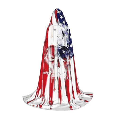 IPPONGET Kapuzenumhang mit amerikanischer Flagge, Totenkopf-Druck, Karneval, Mottoparty, Dekoration, Vampir, Rollenspiel, Gothic, Cosplay von IPPONGET