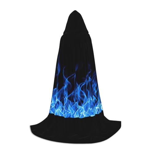 IPPONGET Kapuzenumhang mit blauem Flammenaufdruck, Karneval, Mottoparty, Dekoration, Vampir, Rollenspiel, Gothic, Cosplay von IPPONGET