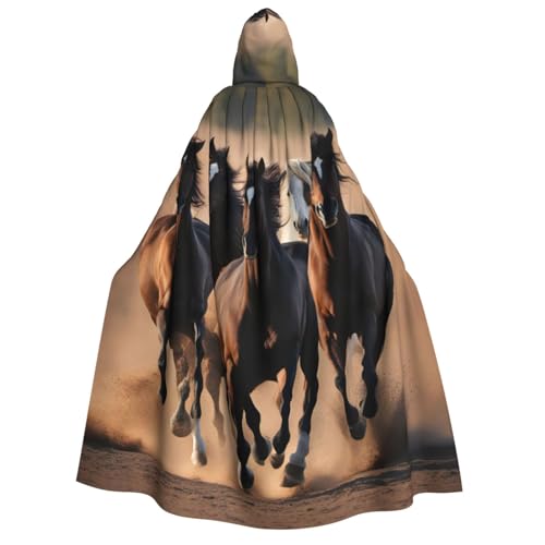 IPPONGET Kapuzenumhang mit laufendem Pferde-Aufdruck, Unisex, für Erwachsene, für Halloween, Cosplay, Renaissance, Messen, mit Kapuze von IPPONGET