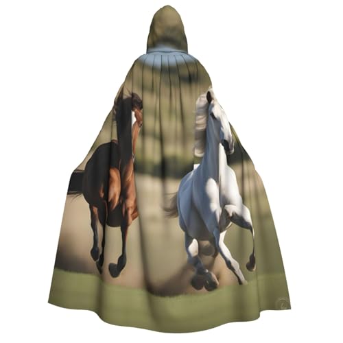 IPPONGET Kapuzenumhang mit laufendem Pferde-Aufdruck, Unisex, für Erwachsene, für Halloween, Cosplay, Renaissance, Messen, mit Kapuze von IPPONGET