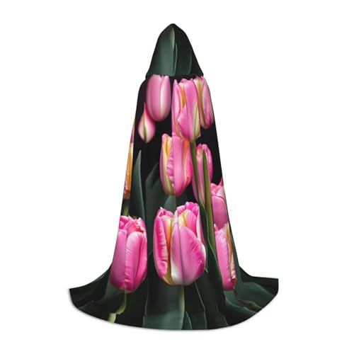 IPPONGET Kapuzenumhang mit rosa und Tulpenmotiv, für Karneval, Mottoparty, Dekoration, Vampir, Rollenspiel, Gothic, Cosplay von IPPONGET