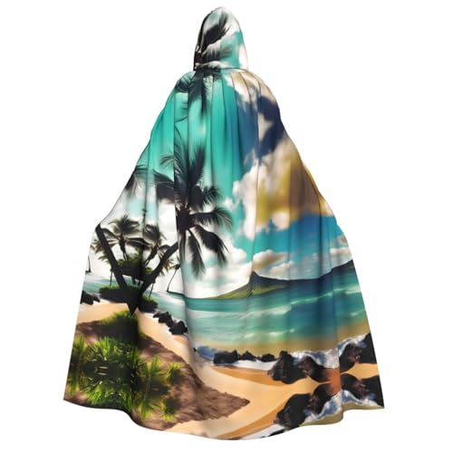 IPPONGET Kapuzenumhang mit tropischem Strandpalmen-Druck, Unisex, für Erwachsene, für Halloween, Cosplay, Renaissance-Messen von IPPONGET