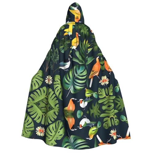 IPPONGET Kapuzenumhang mit tropischen Vögeln und Blättern, Unisex, für Erwachsene, für Halloween, Cosplay, Renaissance-Messen von IPPONGET