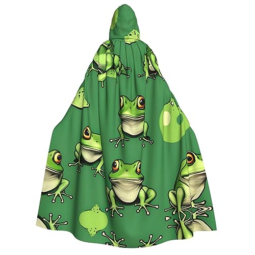 IPPONGET Lustiger grüner Frosch-Druck, Unisex, Kapuzenumhang für Erwachsene, für Halloween, Cosplay, Renaissance-Messen von IPPONGET
