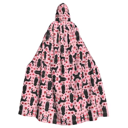 IPPONGET Pinker Pudel-Hunde-Druck, Unisex, volle Länge, mit Kapuze, gruseliges Halloween-Kostüm, Zubehör, mittelalterliche Hexe, Vampir von IPPONGET