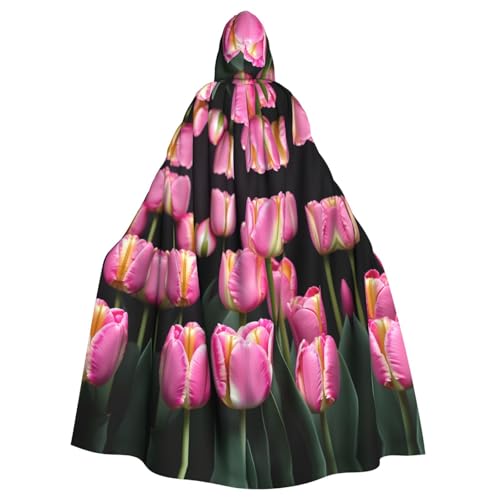 IPPONGET Rosa und Tulpenaufdruck, Unisex, volle Länge, mit Kapuze, gruseliges Halloween-Kostüm, Zubehör, mittelalterlicher Hexen-Vampir IPPONGET Rosa und Tulpenaufdruck, Unisex, volle Länge, mit Kapuze, gruseliges Halloween-Kostüm, Zubehör, mittelalterlicher Hexen-Vampir von IPPONGET