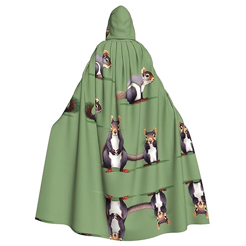IPPONGET Rotes Eichhörnchen-Druck, Unisex, volle Länge, mit Kapuze, gruseliges Halloween-Kostüm, Zubehör, mittelalterliche Hexe, Vampir von IPPONGET