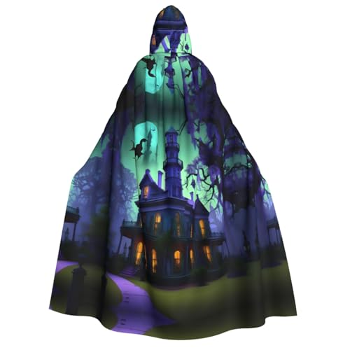 IPPONGET Schwarzer Haunted Mansion Print Unisex Kapuzenumhang für Erwachsene für Halloween Cosplay Renaissance Messen mit Kapuze von IPPONGET