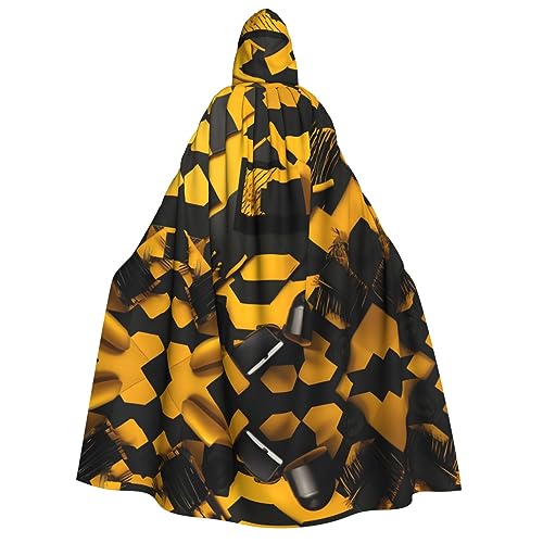 IPPONGET Senfgelber und schwarzer Aufdruck, Unisex, Kapuzenumhang für Erwachsene, für Halloween, Cosplay, Renaissance-Messen von IPPONGET
