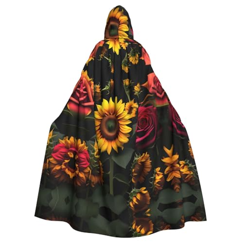 IPPONGET Sonnenblumen-Rosen-Druck, Uni, volle Länge, mit Kapuze, gruseliges Halloween-Kostüm, Zubehör, mittelalterliche Hexe, Vampir IPPONGET Sonnenblumen-Rosen-Druck, Uni, volle Länge, mit Kapuze, gruseliges Halloween-Kostüm, Zubehör, mittelalterliche Hexe, Vampir von IPPONGET