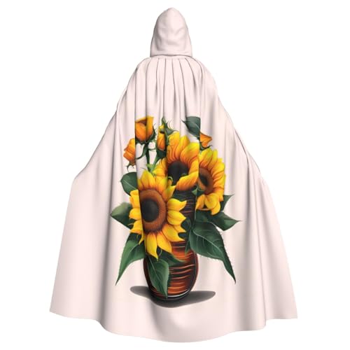 IPPONGET Sonnenblumen- und Rosen-Druck, Uni, volle Länge, mit Kapuze, gruseliges Halloween-Kostüm, Zubehör, mittelalterlicher Hexen-Vampir von IPPONGET