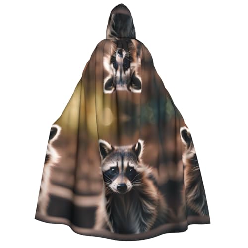 IPPONGET Süßer Waschbär (1) Druck Unisex Kapuzenumhang für Erwachsene für Halloween Cosplay Renaissance Messen mit Kapuze von IPPONGET