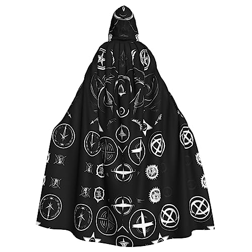 IPPONGET Supernatural Symbole schwarzer Druck Karneval Umhang mit Kapuze für Damen Herren für Cosplay und Mottopartys Umhang von IPPONGET