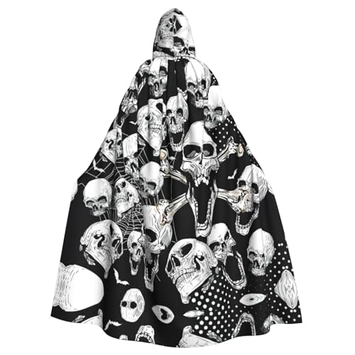 IPPONGET Totenkopf-Hintergrunddruck, Unisex, volle Länge, mit Kapuze, gruseliges Halloween-Kostüm, Zubehör, mittelalterliche Hexe, Vampir von IPPONGET