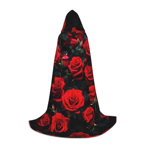 IPPONGET Umhang mit Kapuze und rotem Rosenmotiv, für Karneval, Mottoparty, Dekoration, Vampir, Rollenspiel, Gothic, Cosplay von IPPONGET