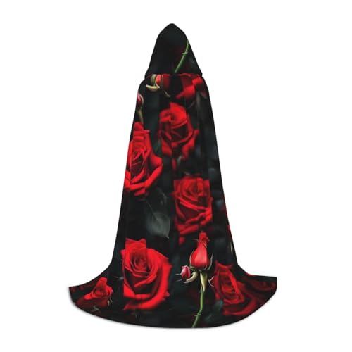 IPPONGET Umhang mit Rosen-Blumendruck, Kapuze, Karneval, Mottoparty, Dekoration, Vampir, Rollenspiel, Gothic, Cosplay von IPPONGET