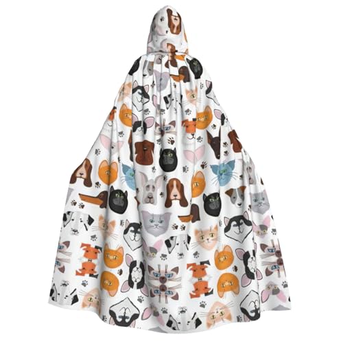 IPPONGET Unisex Kapuzenumhang mit Cartoon-Katzen- und Hunde-Aufdruck, für Erwachsene, für Halloween, Cosplay, Renaissance-Messen von IPPONGET