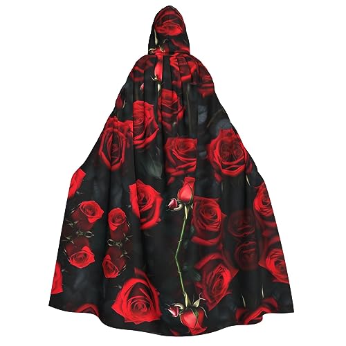 IPPONGET Unisex Kapuzenumhang mit Rosenblüten-Aufdruck, für Erwachsene, für Halloween, Cosplay, Renaissance, Messen, mit Kapuze von IPPONGET