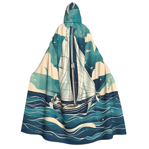 IPPONGET Unisex Kapuzenumhang mit Segelboot-Druck, für Erwachsene, für Halloween, Cosplay, Renaissance, Messen, mit Kapuze von IPPONGET