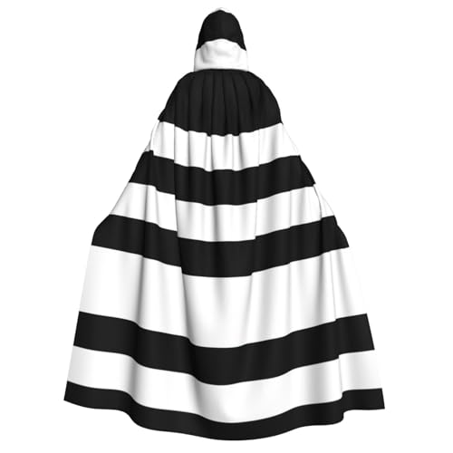 IPPONGET Unisex Kapuzenumhang mit Streifen, schwarz-weißer Druck, für Erwachsene, für Halloween, Cosplay, Renaissance, Messen, mit Kapuze von IPPONGET