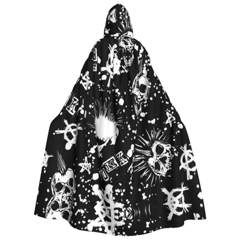 IPPONGET Weißer Punk-Totenkopf-Aufdruck, Unisex, Kapuzenumhang für Erwachsene, für Halloween, Cosplay, Renaissance-Messen, mit Kapuze von IPPONGET